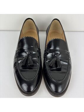 J. Crew Biella Patent Leather Penny Loafers 7.5 Tassels Black A9861 Italy Preppy